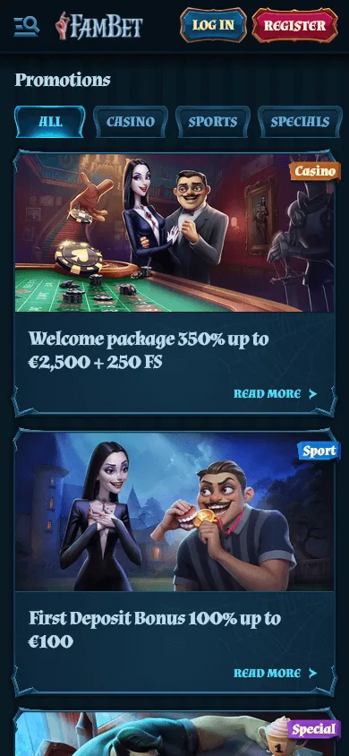 Fambet Casino mobile browser promotions area