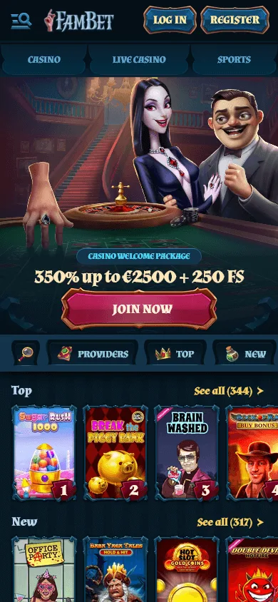 Fambet Casino mobile browser home screen